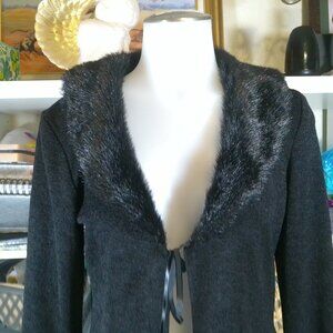 Y2k Black Ribbon Bow Cardigan My Michelle Sweater Wimsy Goth Dark Academia SizeM